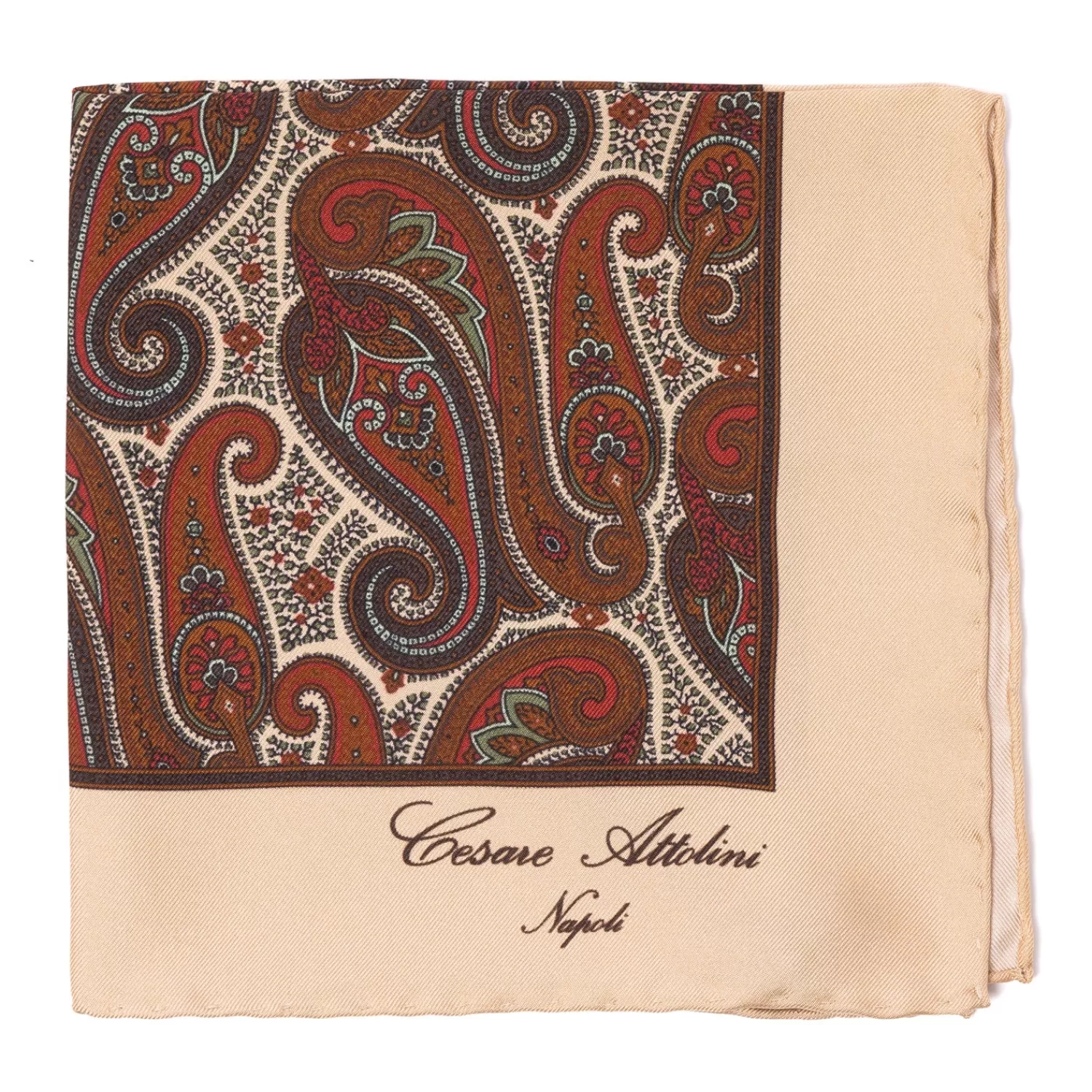 Einstecktücher>Cesare Attolini Limited Edition: Gemustertes Einstecktuch "Grande Fantasia Cashemire" aus reiner Seide - Handrolliert