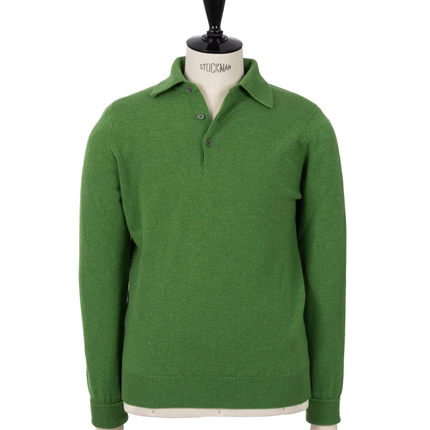 Strickwaren>William Lockie MJ Exklusiv: Polo-Pullover "Rob Howard" aus reiner Geelong Lambswool - 2 Ply Wiesengrün-Watercress