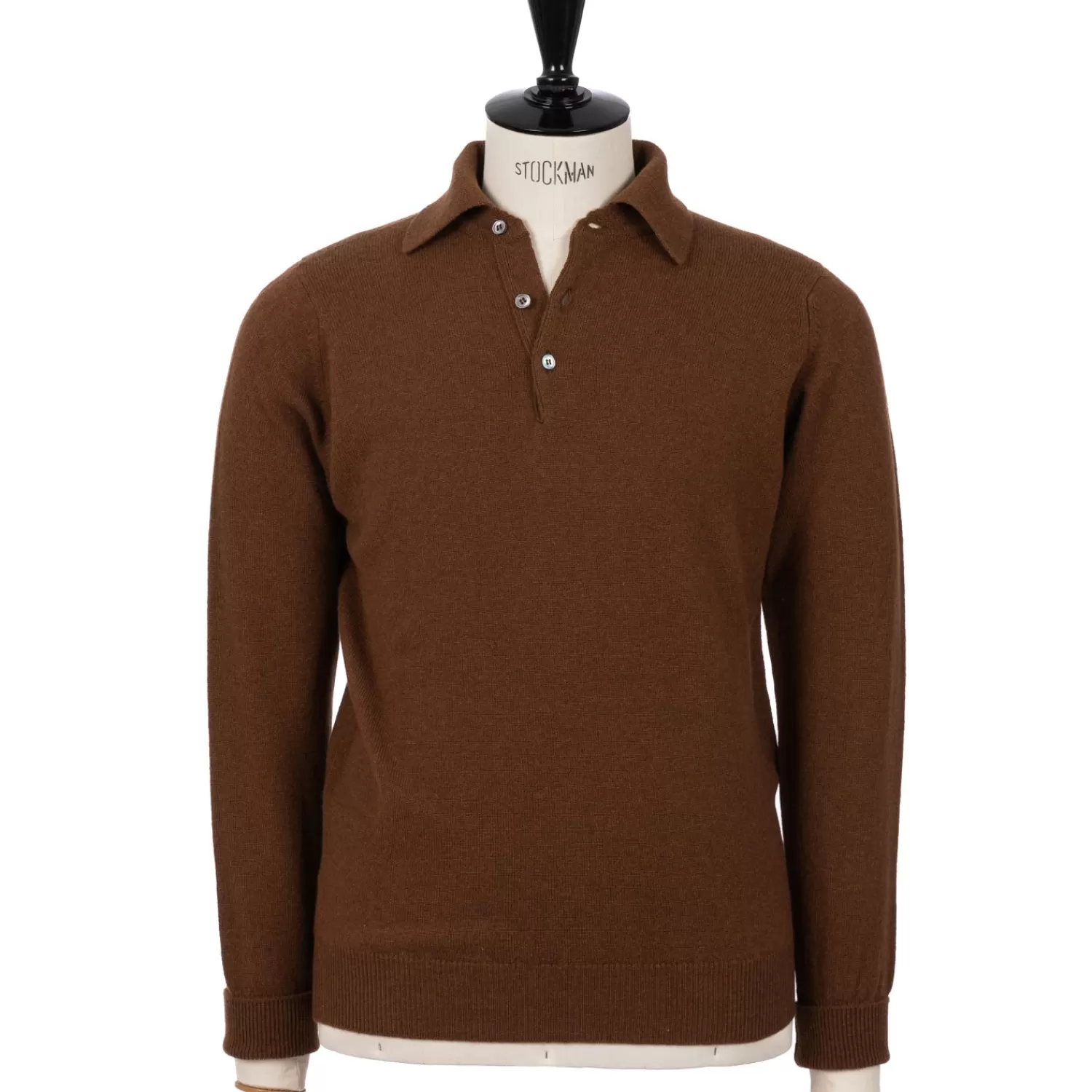 Strickwaren>William Lockie MJ Exklusiv: Polo-Pullover "Rob Howard" aus reiner Geelong Lambswool - 2 Ply Nußbraun-Spaniel
