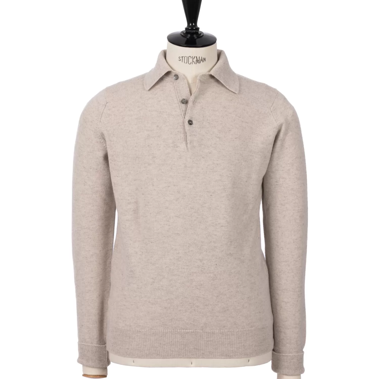 Strickwaren>William Lockie MJ Exklusiv: Polo-Pullover "Rob Howard" aus reiner Geelong Lambswool - 2 Ply Kieselgrau-Clay