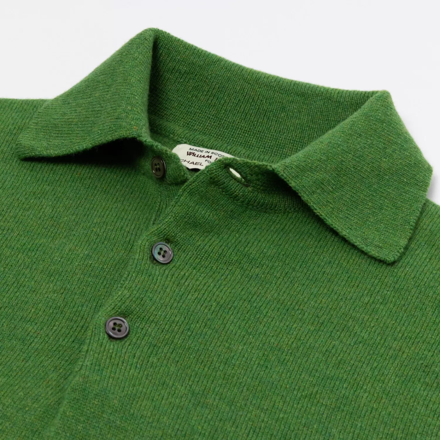 Strickwaren>William Lockie MJ Exklusiv: Polo-Pullover "Rob Howard" aus reiner Geelong Lambswool - 2 Ply Wiesengrün-Watercress