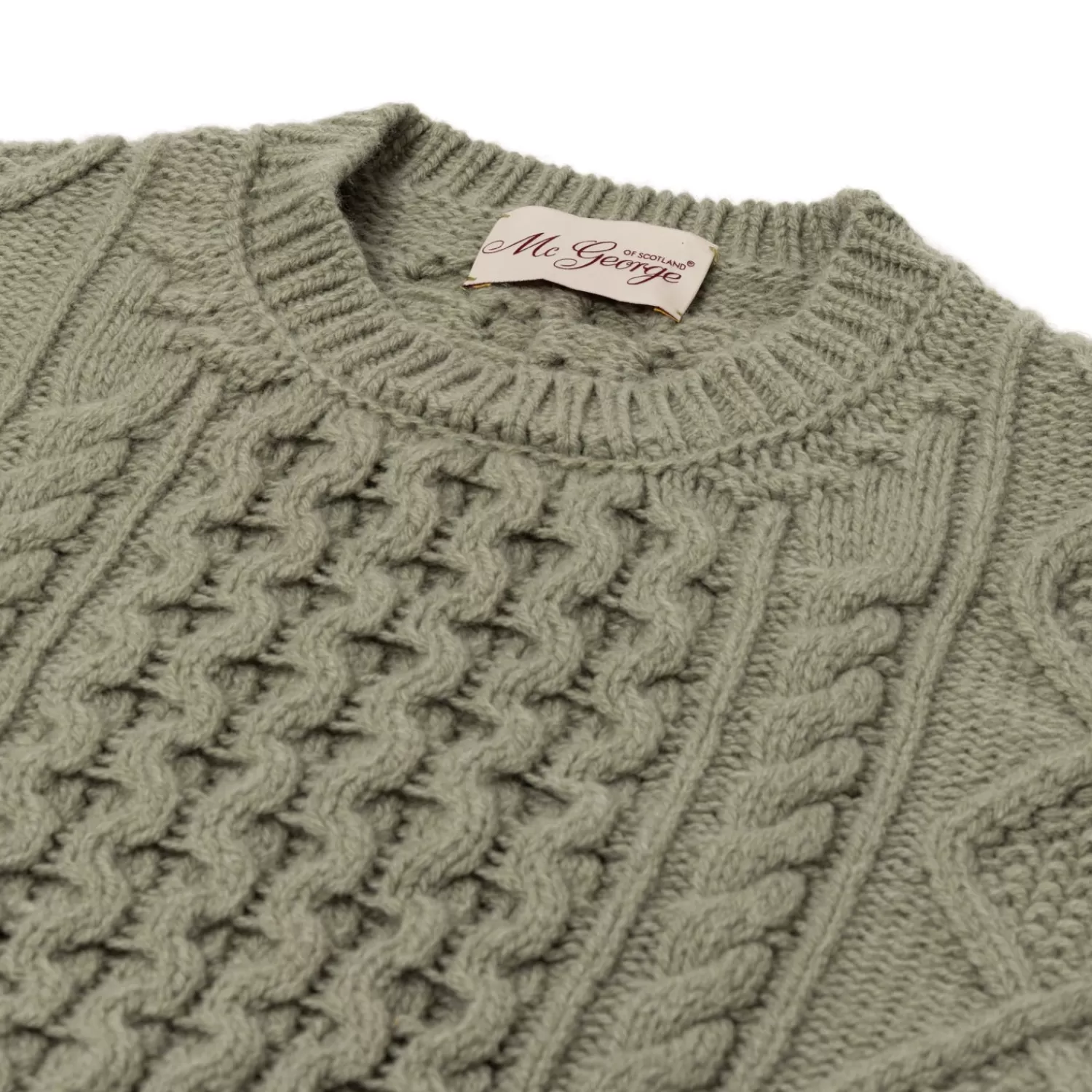 Ivy Men's | Strickwaren>McGeorge Pullover "Iconic Aran" aus Lambswool und Kaschmir - Original Knit Salbeigrün-Sage