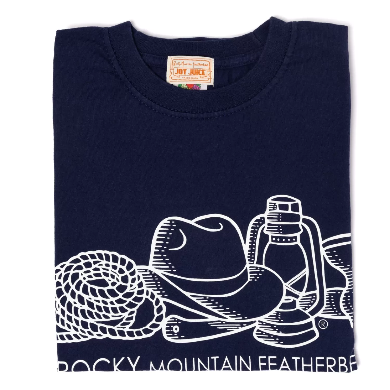 The Best From Japan | Sweater + T-Shirts>Rocky Mountain Featherbed RMFB x MJ: T-Shirt "Western of the Loom" aus reiner Baumwolle Dunkelblau