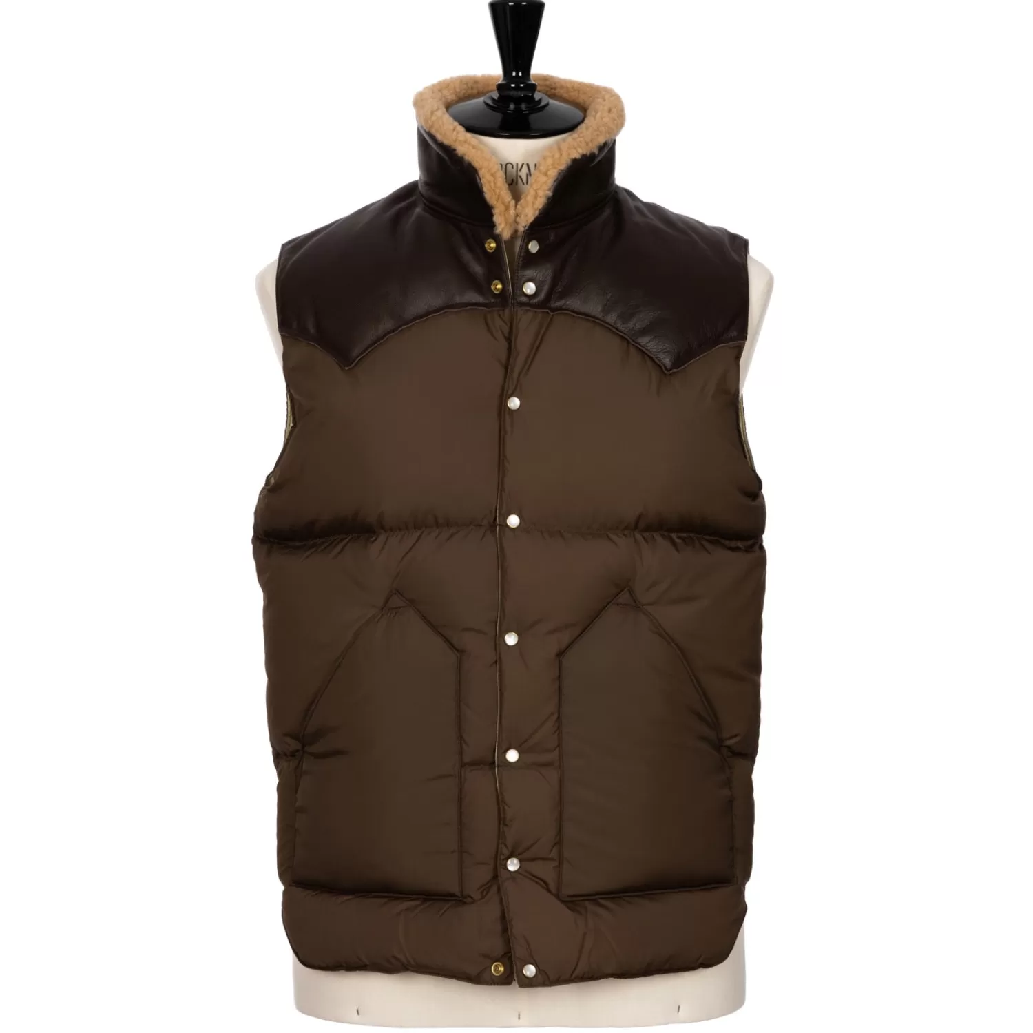 Ivy Men's | Ivy Women's>Rocky Mountain Featherbed x MJ: Daunenweste "Christy Vest" mit Lammfellkragen Dunkelbraun-Mocha