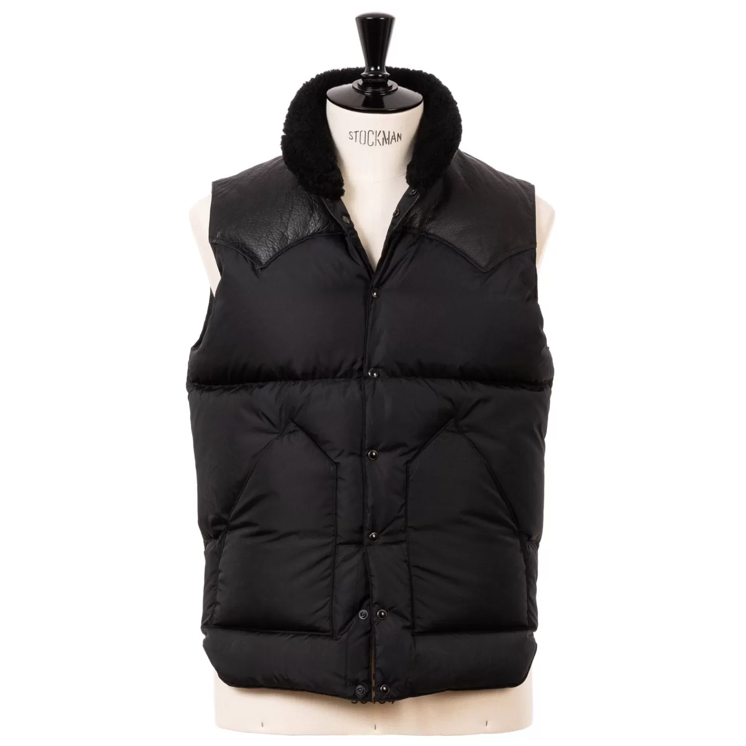 Ivy Men's | The Best From Japan>Rocky Mountain Featherbed x MJ: Daunenweste "Christy Vest" mit Lammfellkragen Schwarz-Black