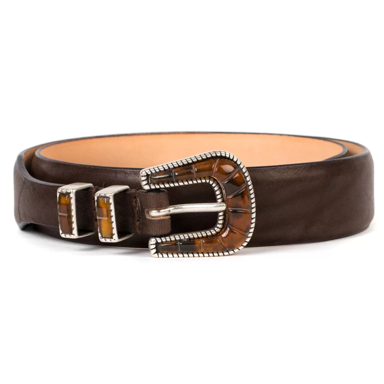 Gürtel>Silver Ostrich x MJ: Western-Gürtel "Colorado" aus em Kalbsleder - Handarbeit Dunkelbraun