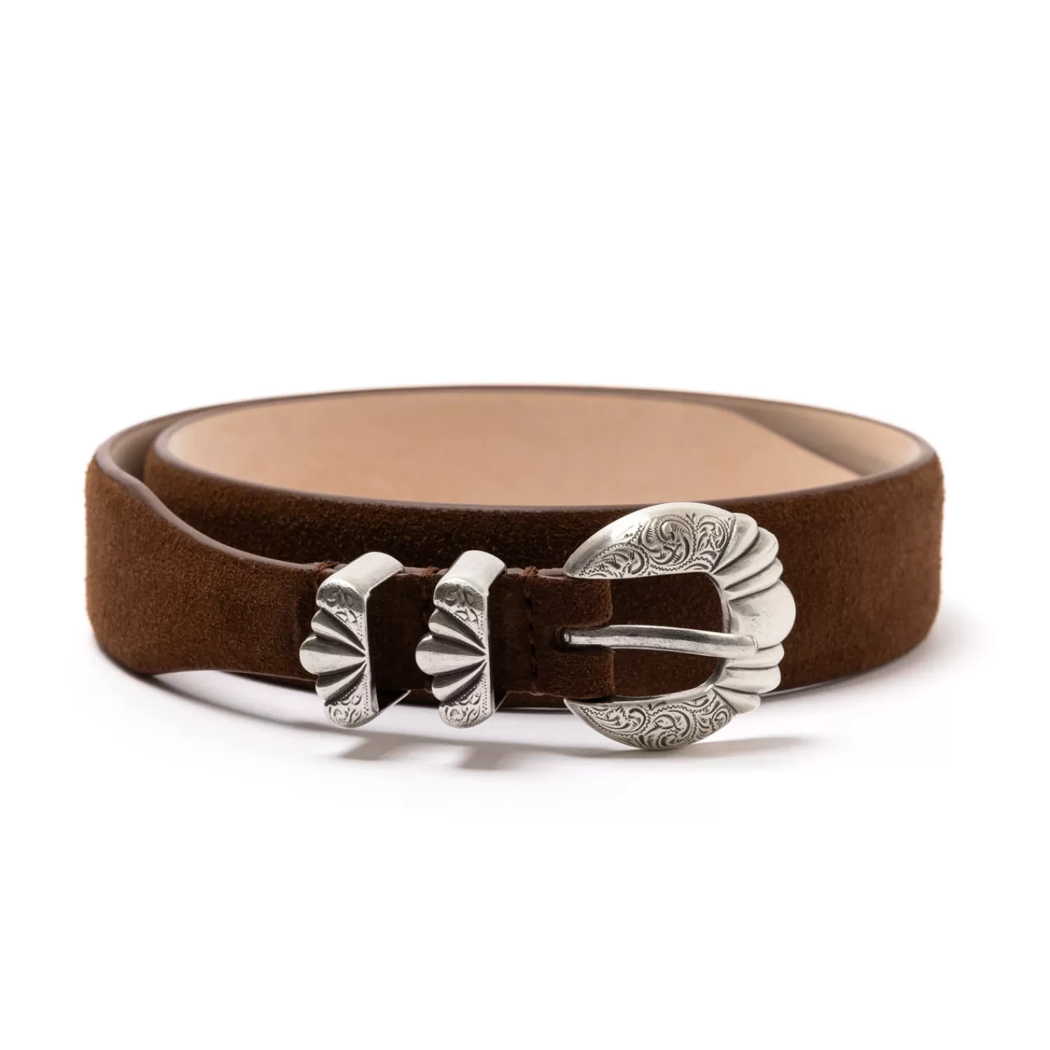 Gürtel | Ivy Men's>Silver Ostrich x MJ: Western-Gürtel "Versailles" aus braunem Wildleder - Handarbeit Dunkelbraun