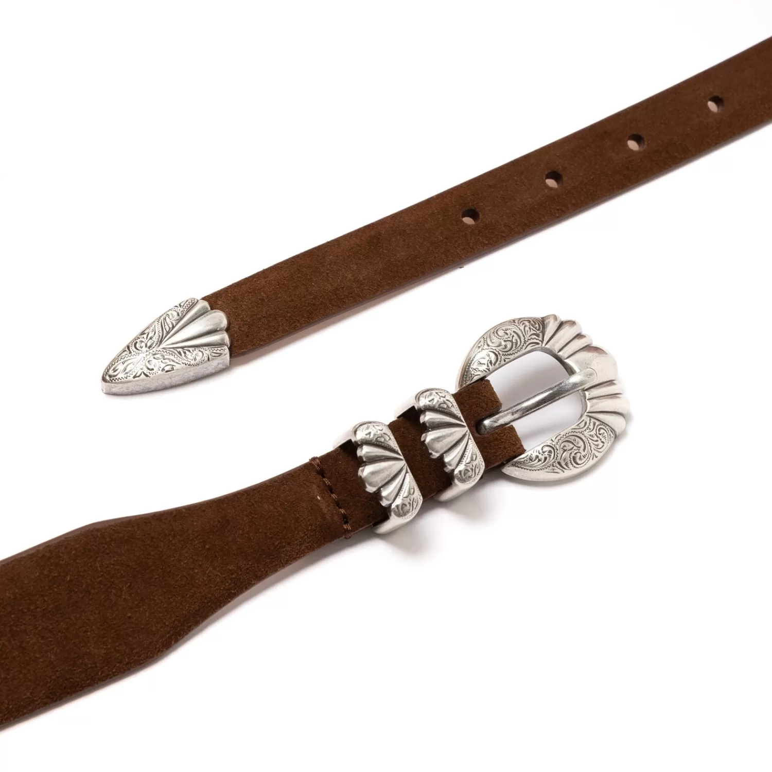 Gürtel | Ivy Men's>Silver Ostrich x MJ: Western-Gürtel "Versailles" aus braunem Wildleder - Handarbeit Dunkelbraun