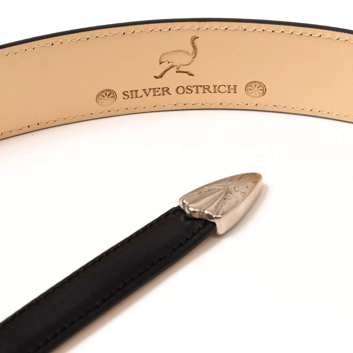 Gürtel | Ivy Men's>Silver Ostrich x MJ: Western-Gürtel "Versailles" aus schwarzem Kalbsleder - Handarbeit  Schwarz