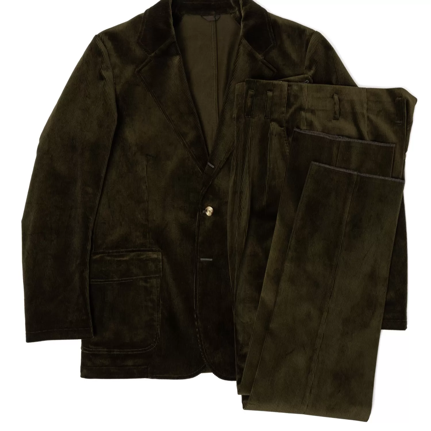 Anzug & Sakko>De Petrillo Slack-Suit "Stile Corduroy" aus reiner Baumwolle - Linea Aria Dunkelgrün-VerdeForesta