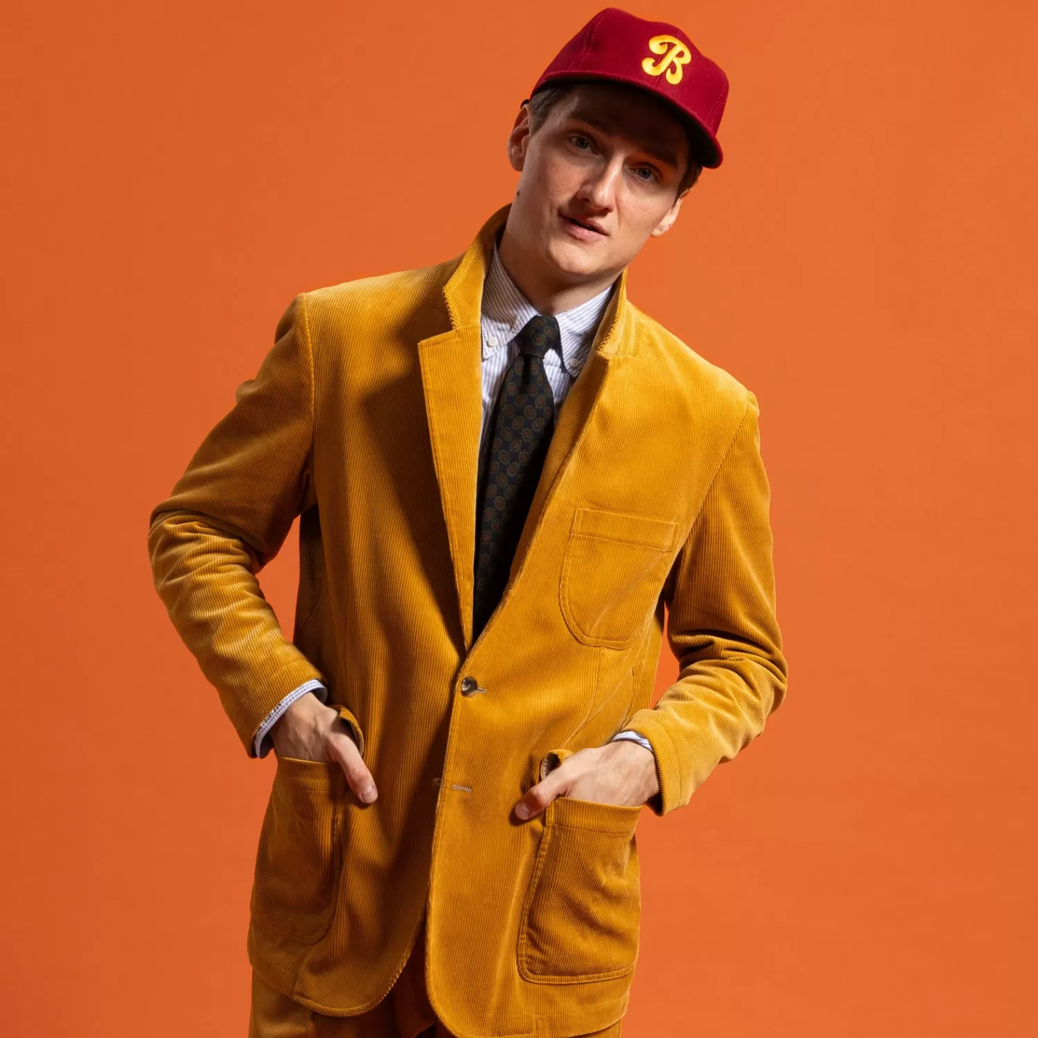 Anzug & Sakko>De Petrillo Slack-Suit "Stile Corduroy" aus reiner Baumwolle - Linea Aria Safrangelb-Zafferano