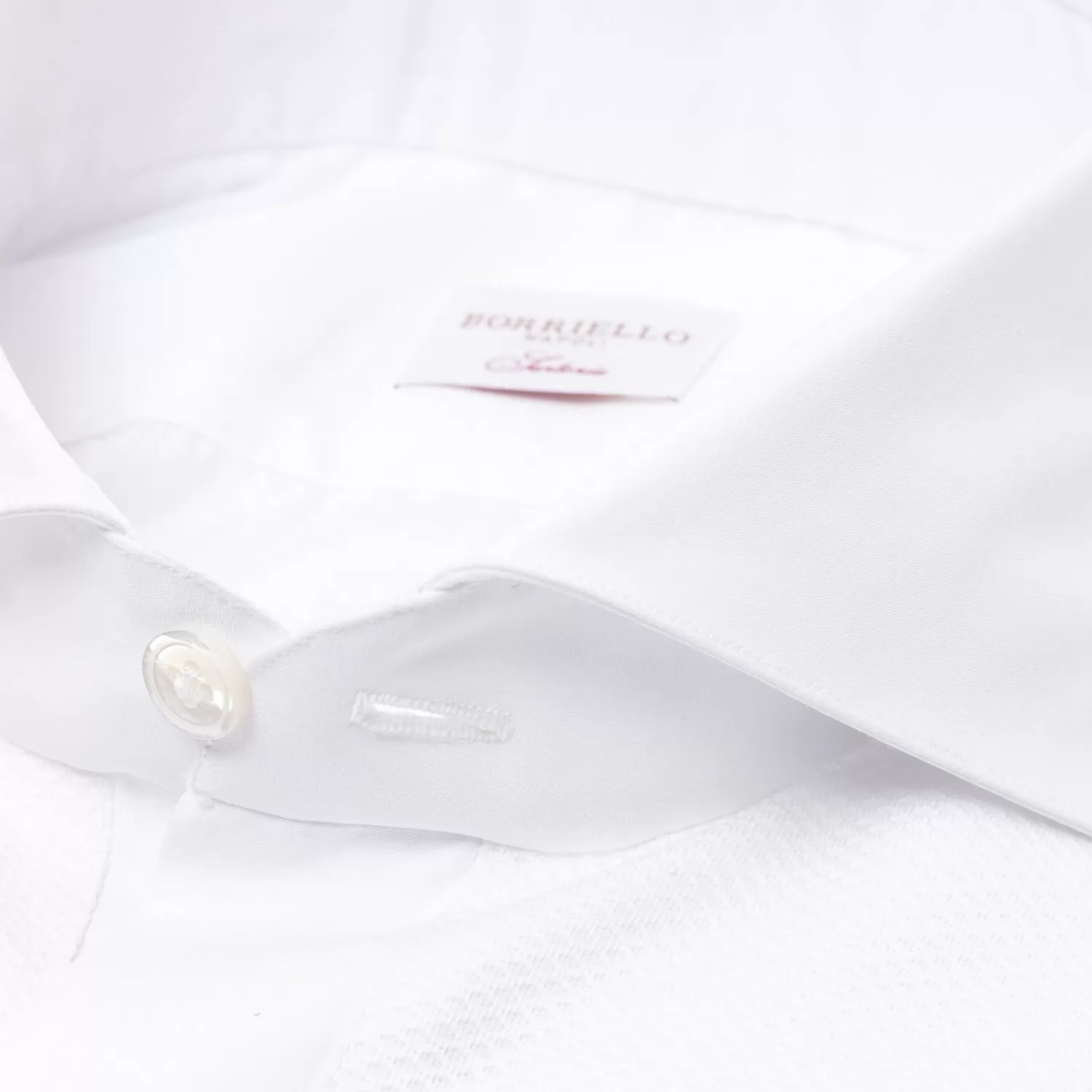 Hemden>Borriello Smokinghemd "Sartorial-Piquet" aus einem Baumwoll-Popeline von Thomas Mason - Handarbeit  Weiß