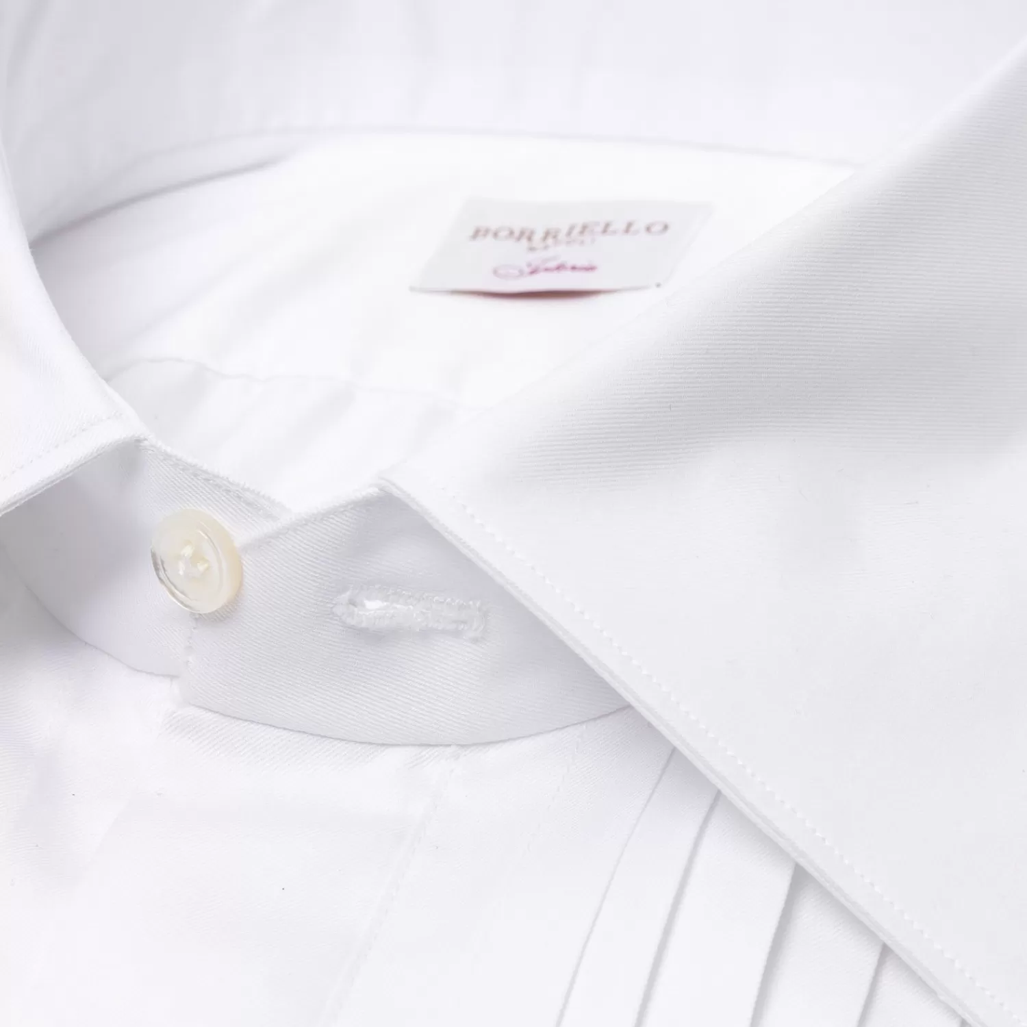 Hemden>Borriello Smokinghemd "Sartorial-Plissee" aus einem Baumwoll-Twill von Thomas Mason - Handarbeit  Weiß