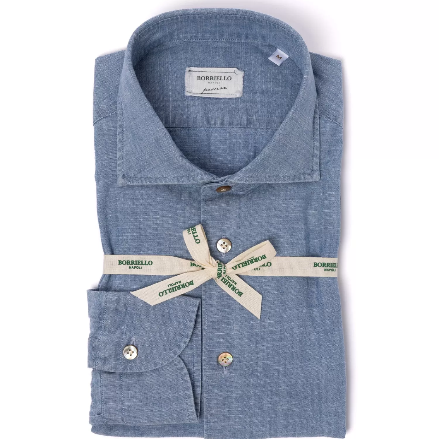 Sporthemden>Borriello Sporthemd aus leichtem "Vintage Prewashed" Baumwoll-Chambray - Linea Passion Denimblau