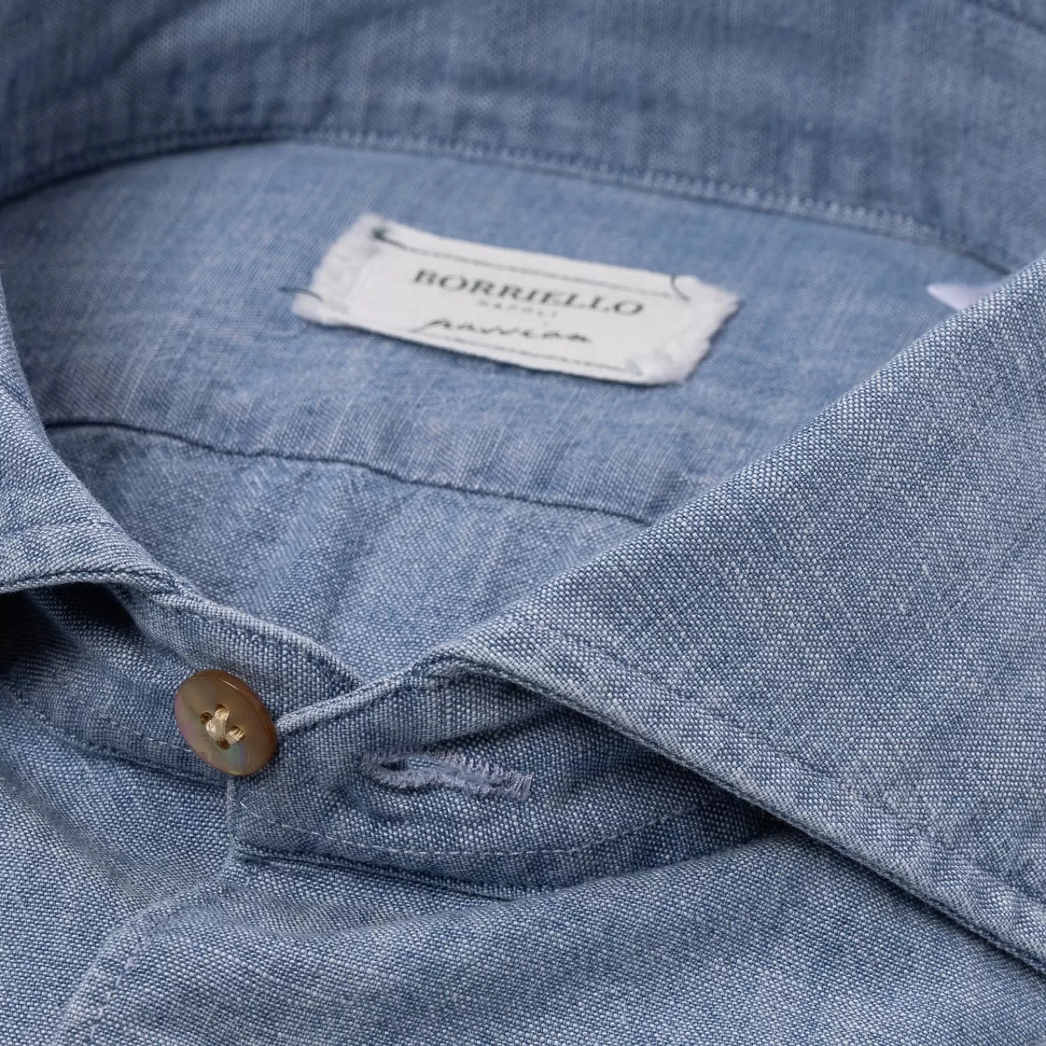 Sporthemden>Borriello Sporthemd aus leichtem "Vintage Prewashed" Baumwoll-Chambray - Linea Passion Denimblau