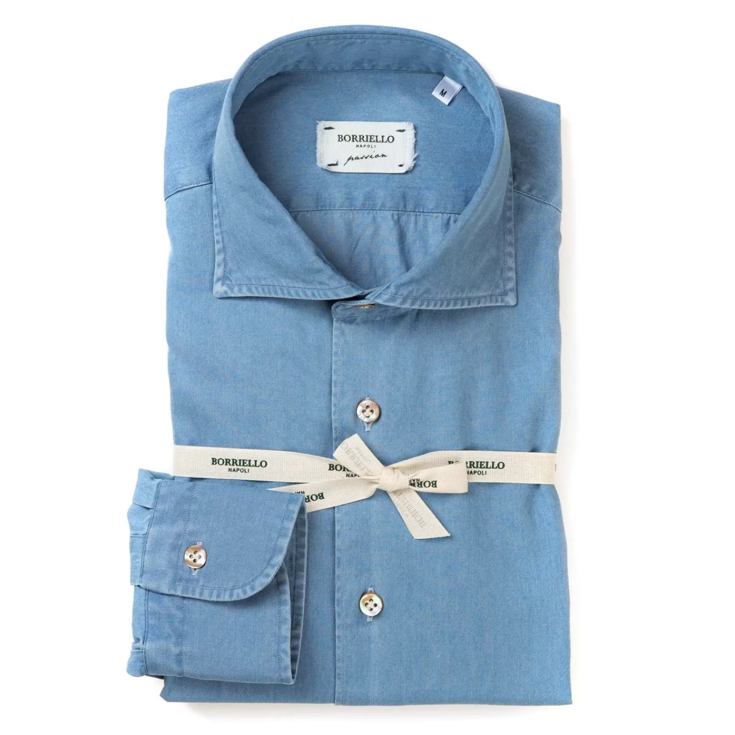 Sporthemden>Borriello Sporthemd aus leichtem "Vintage Prewashed" Baumwoll-Denim - Linea Passion Denimblau
