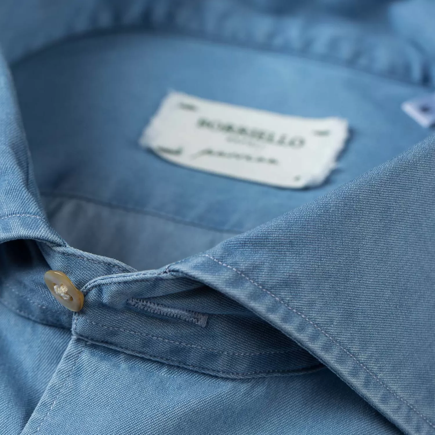 Sporthemden>Borriello Sporthemd aus leichtem "Vintage Prewashed" Baumwoll-Denim - Linea Passion Denimblau