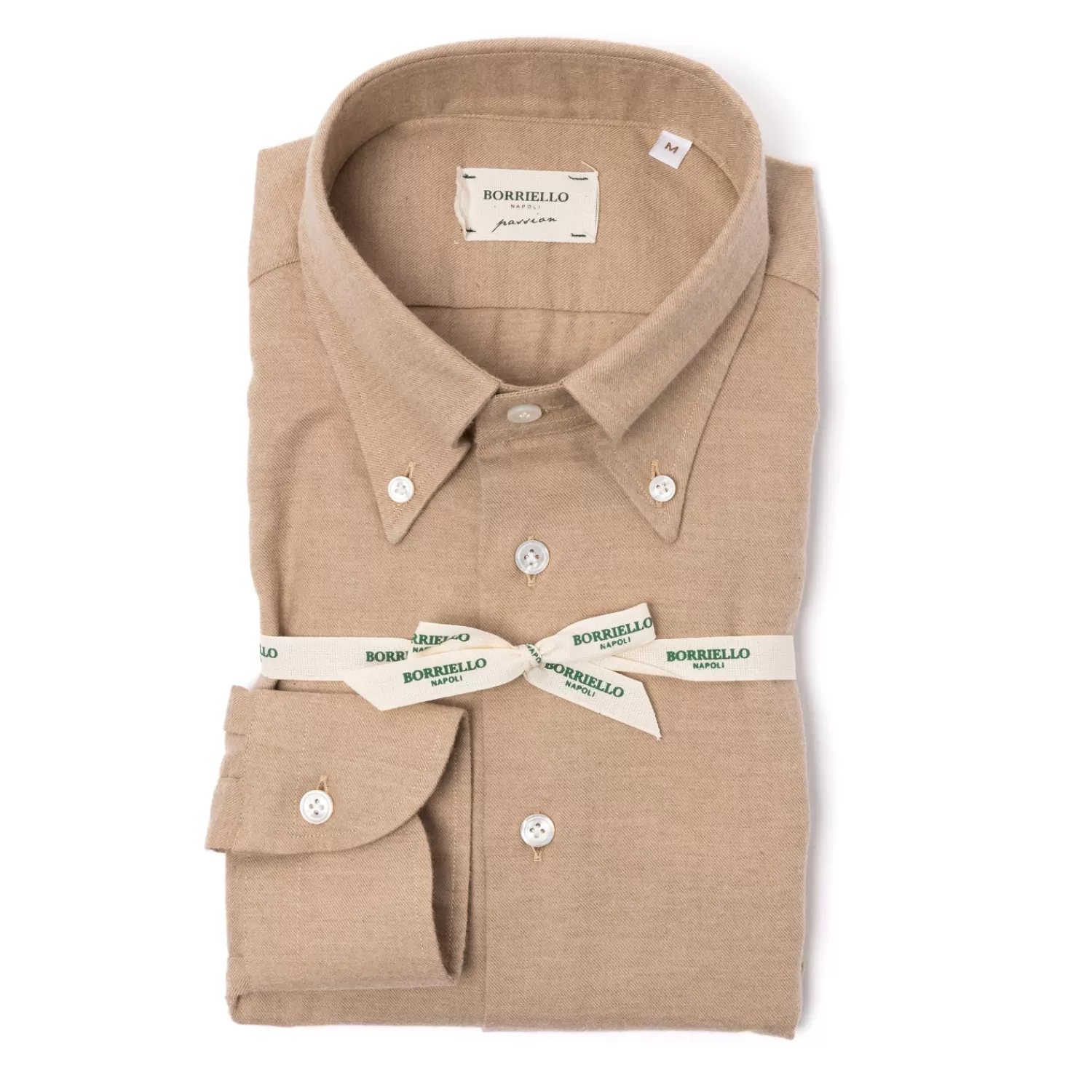 Sporthemden>Borriello Sporthemd "Light Flannel" aus gebürstetem Vintage-Baumwollflanell - Linea Passion Nougatbraun-Noce