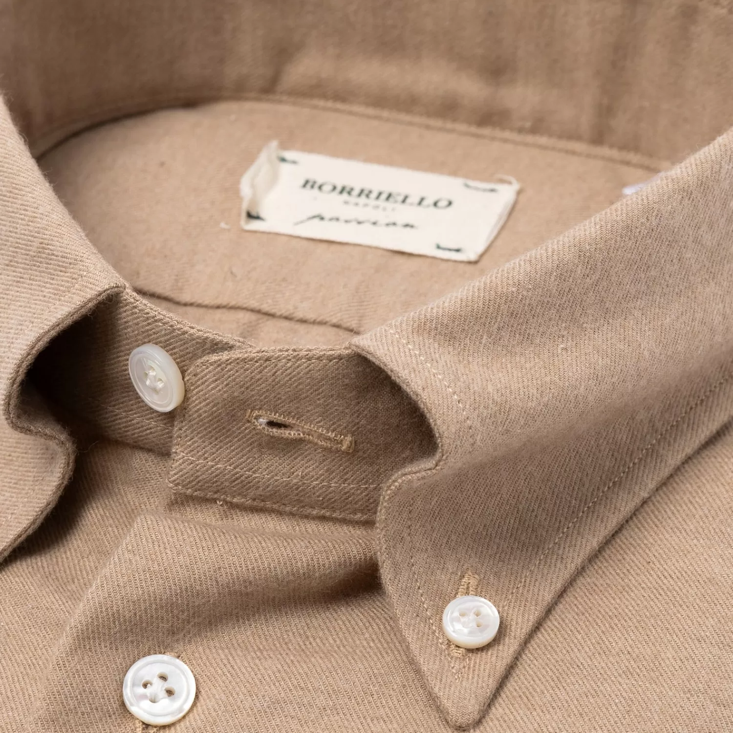 Sporthemden>Borriello Sporthemd "Light Flannel" aus gebürstetem Vintage-Baumwollflanell - Linea Passion Nougatbraun-Noce
