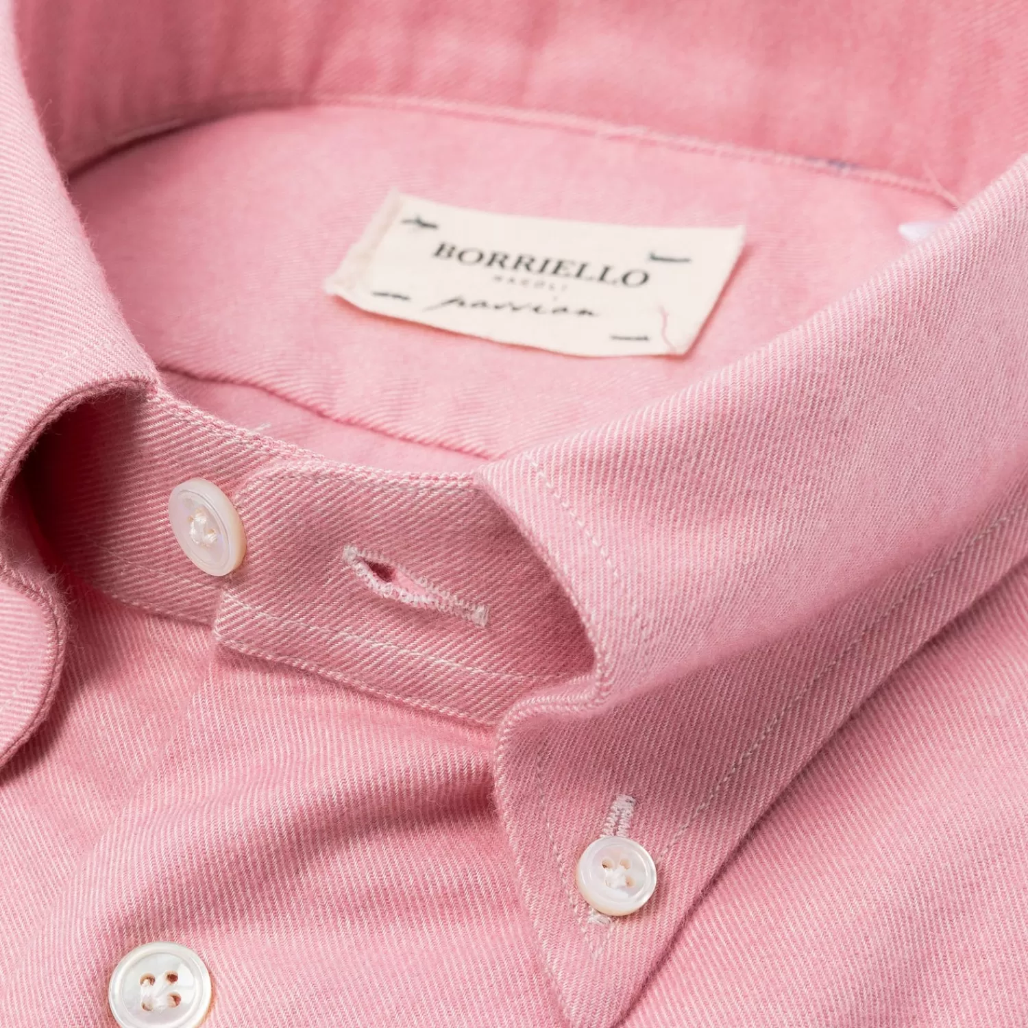 Sporthemden>Borriello Sporthemd "Light Flannel" aus gebürstetem Vintage-Baumwollflanell - Linea Passion Rosa-Rosa