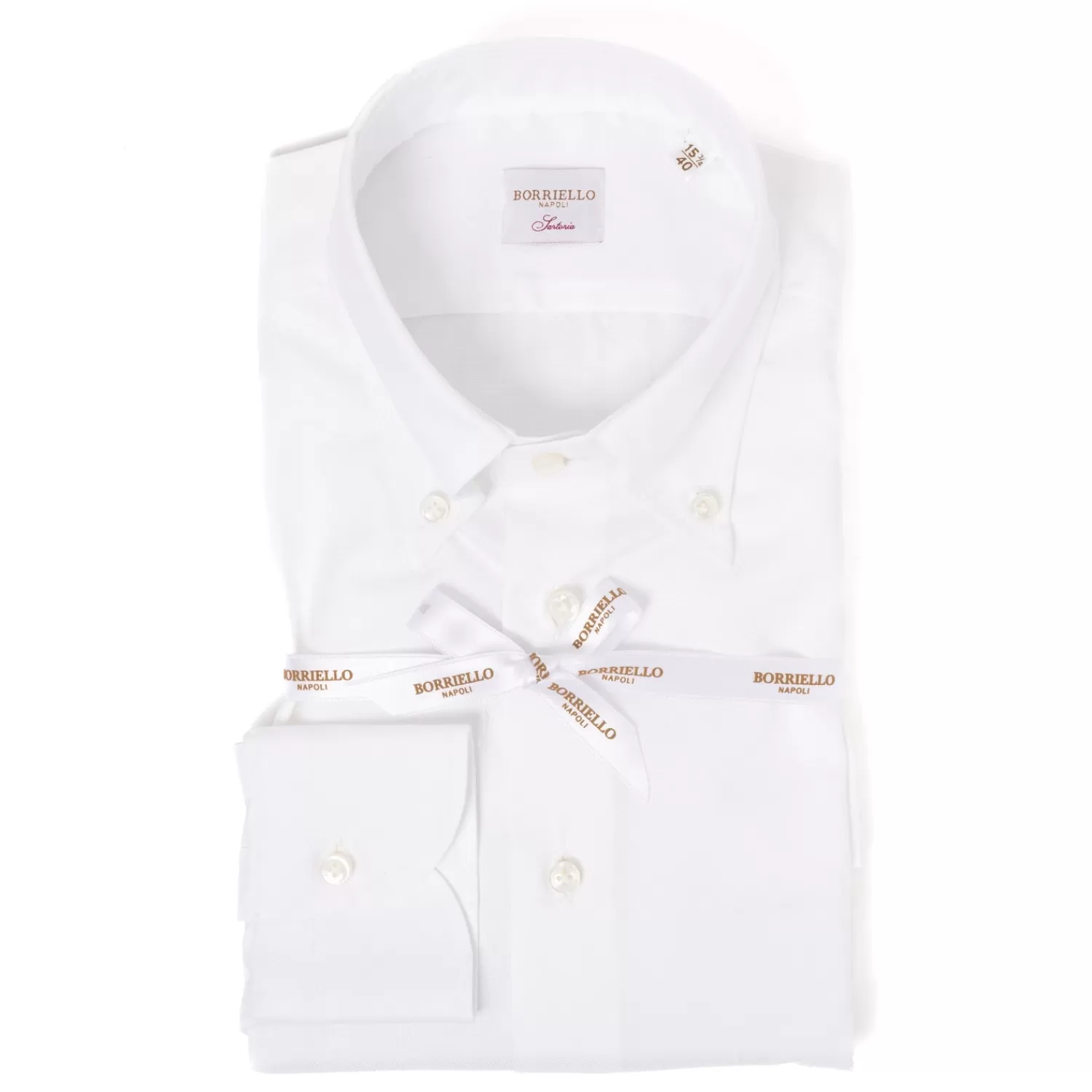 Hemden>Borriello Weißes Hemd "Royal Oxford" mit Button Down Kragen und Sportmanschette - Handarbeit Weiß-Bianco