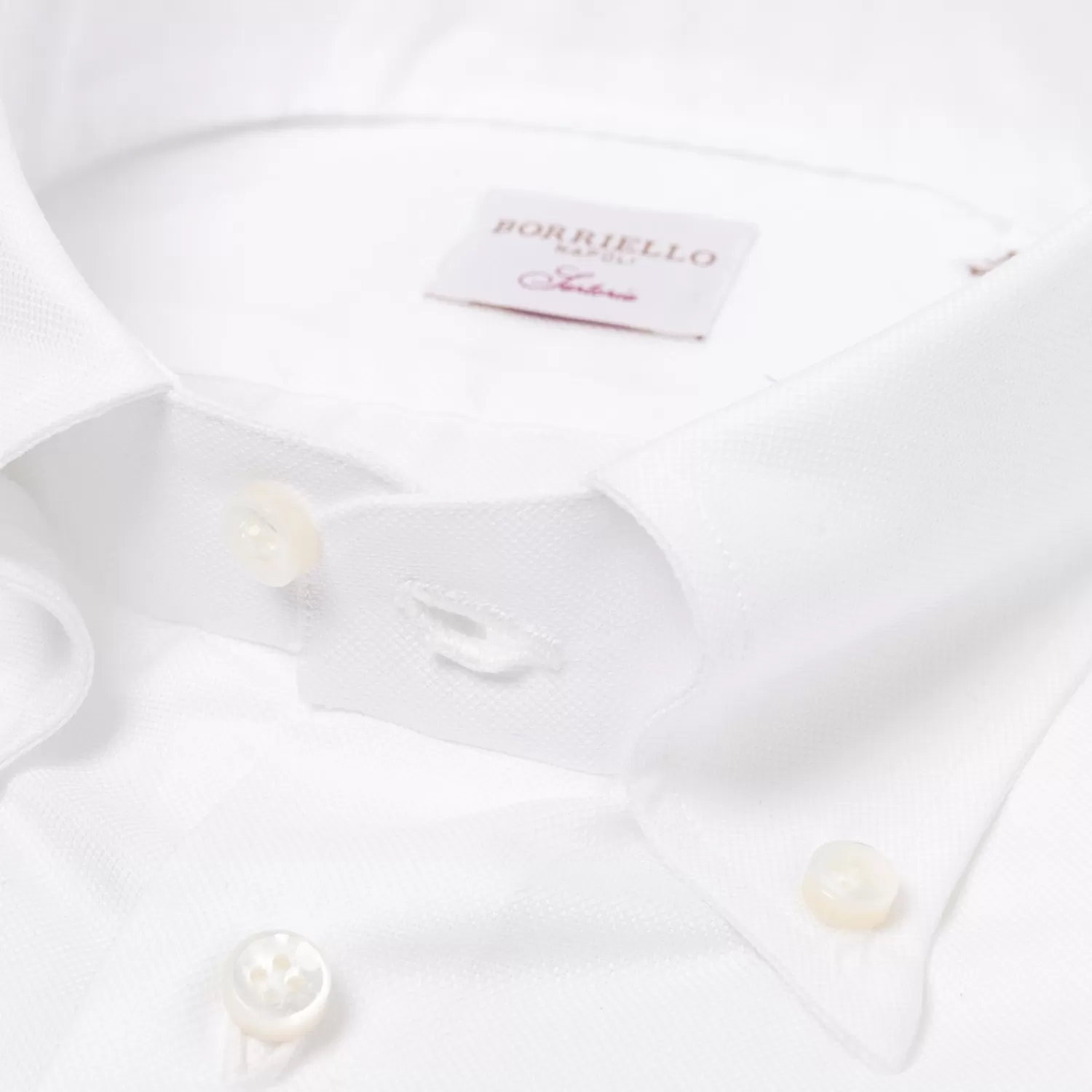 Hemden>Borriello Weißes Hemd "Royal Oxford" mit Button Down Kragen und Sportmanschette - Handarbeit Weiß-Bianco