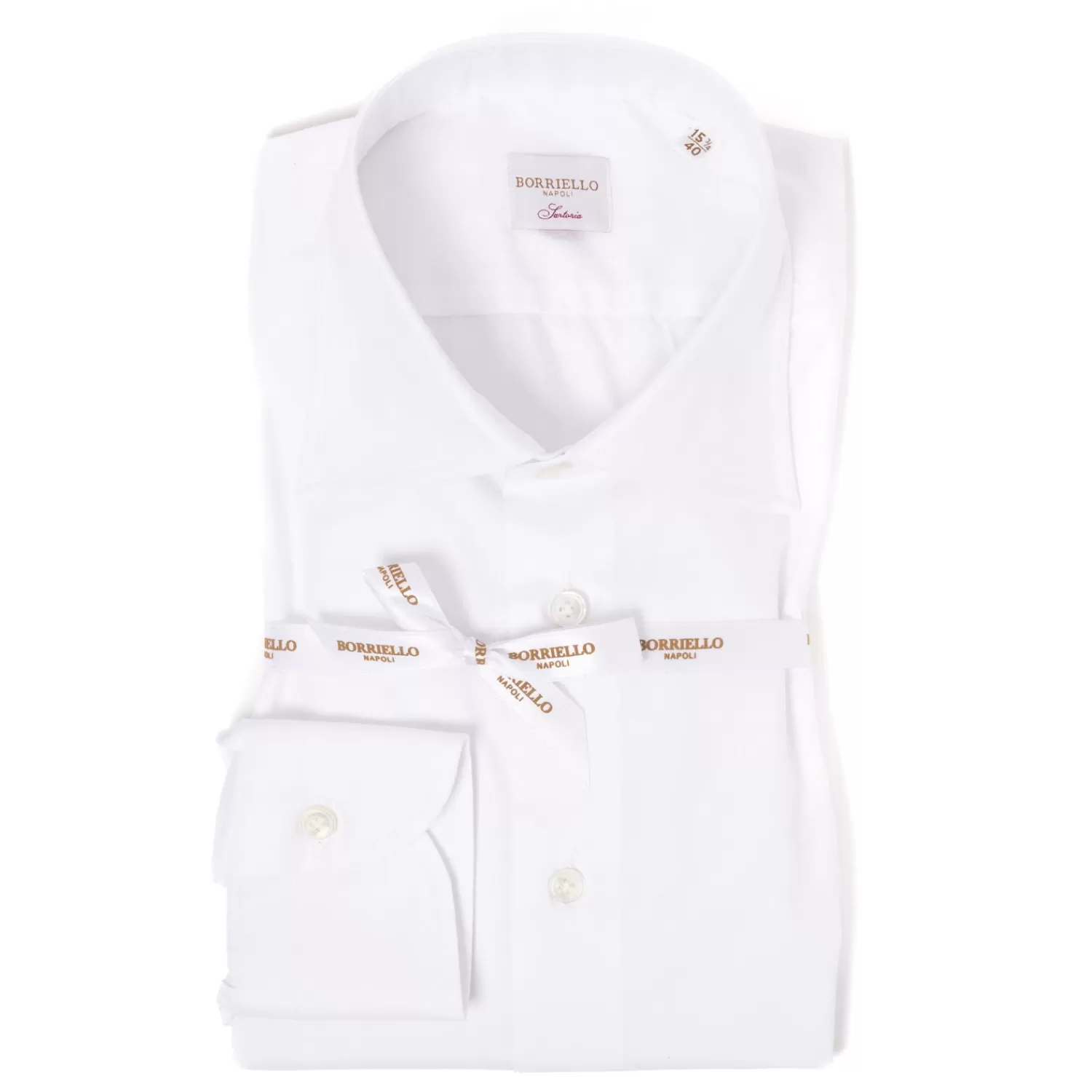 Hemden>Borriello Weißes Hemd "Royal Twill" mit Kent-Kragen und Sportmanschette - Handarbeit Weiß-Bianco