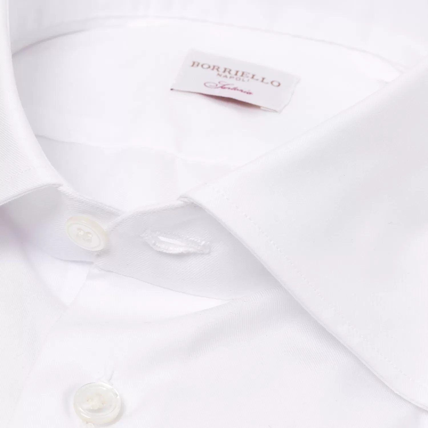 Hemden>Borriello Weißes Hemd "Royal Twill" mit Kent-Kragen und Sportmanschette - Handarbeit Weiß-Bianco